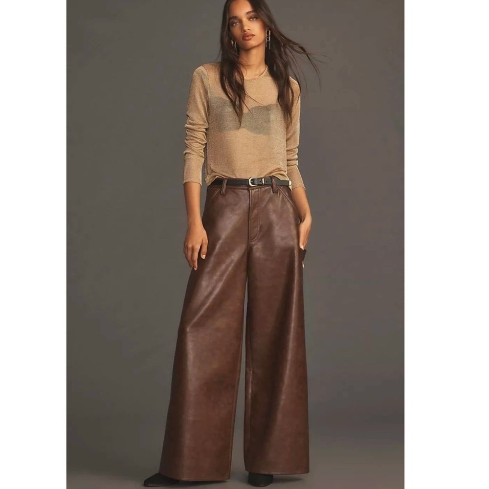 Agolde Brown Wide-Leg Leather Pants
